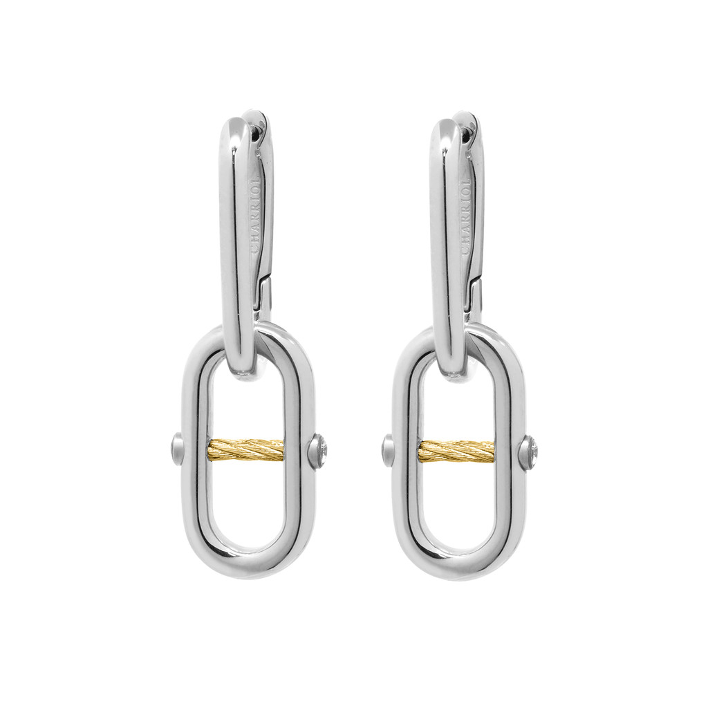 CHARRIOL Earrings - 4 CZ stones - Steel - St-Tropez Mariner - Steel Yellow PVD Cable 03-401-1272-2 S