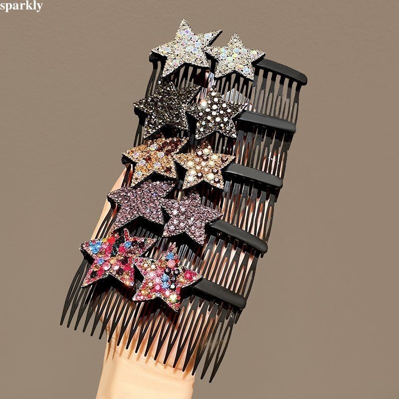 sparkly Rhinestone Star Bangs คลิปหวีผมที่สวยงามผู้หญิงแบบพกพาหวีแทรก