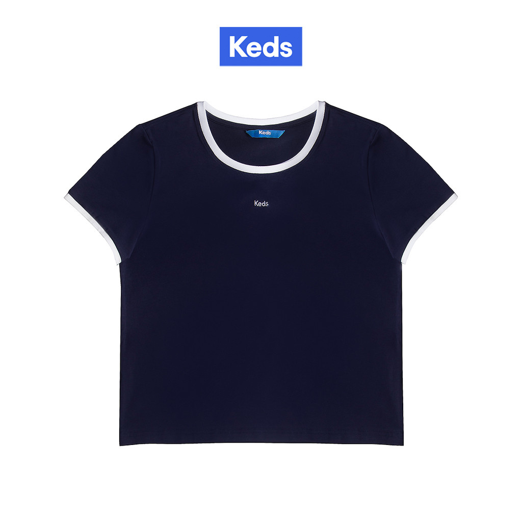 KEDS เสื้อยืด Slim Fit รุ่น KEDS BINDING SLIM FIT T-SHIRT สีกรม ( F24APT0600BLUE )