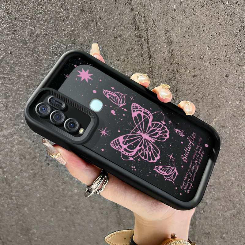 เคสสำหรับ VIVO Y50 VIVO Y30 VIVO Y30i เคสป้องกันโทรศัพท์ตกซิลิโคนแบบนิ่มพร้อมรูปผีเสื้อสำหรับเคสปกป้