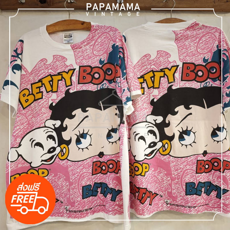 [ BETTY BOOP ] OVP All Over Print ป้าย USA เสื้อวินเทจ เสื้อการ์ตูน น่ารัก papamama vintage shirt