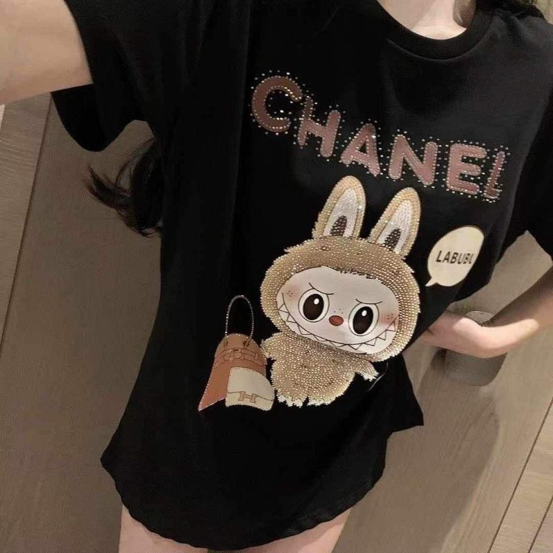 GN พร้อมส่ง เสื้อยืดแขนสั้นน้องLabubuปักเพชรจัดเต็มงานสวยใส่สบายสายแฟชั่นจัดด่วนๆ