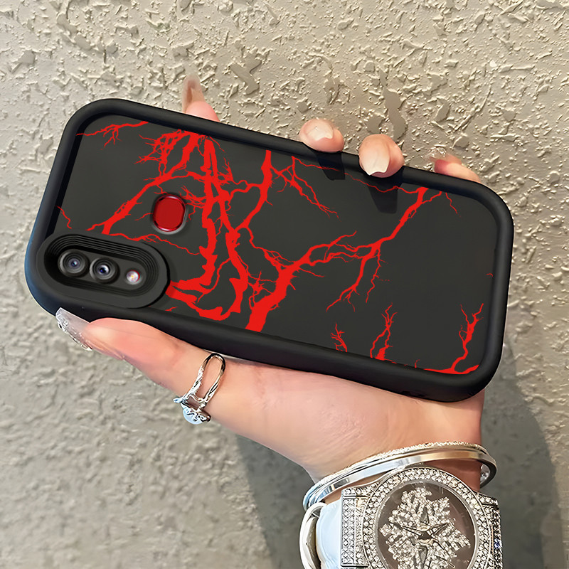 เคสสำหรับ Samsung Galaxy A10s M01s เคสนิ่มซิลิโคนฝาครอบป้องกันเคสทนกระแทกโทรศัพท์สายฟ้าสีแดง