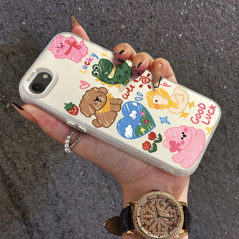 เคสสำหรับ iPhone 6 Plus 6s Plus 7 Plus 8 Plus SE 2020 X Xr Xs Max เคสดีไซน์สัตว์น่ารักฝ้าโปร่งใสเคสโทรศัพท์