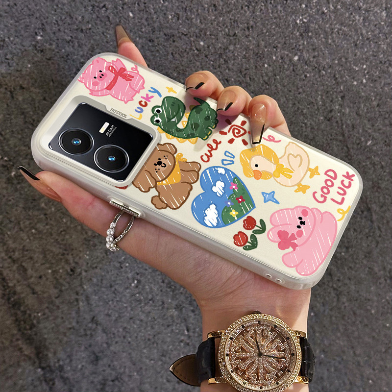 เคสสำหรับ VIVO Y22 Y22s Y36 4G Y36 5G Y27 5G Y27S Y77T เคสดีไซน์สัตว์น่ารักฝ้าโปร่งใสเคสโทรศัพท์