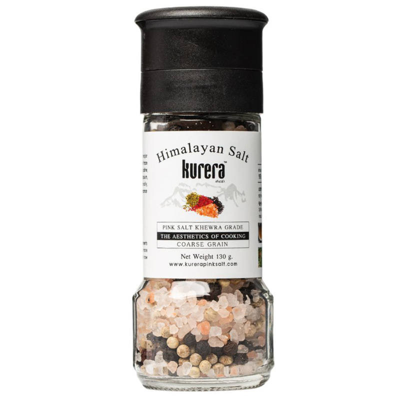 เคียวร่าเกลือหิมาลัยผสมพริกไทยสามสีแบบมีฝาบด 130กรัม / Kurera Coarse Grain Himalayan Pink Salt Khewr