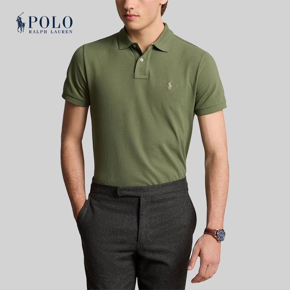 Polo Ralph Lauren เสื้อโปโลผู้ชาย Custom Slim Fit Mesh Polo Shirt รุ่น MNPOKNI1N823158 สีเขียว