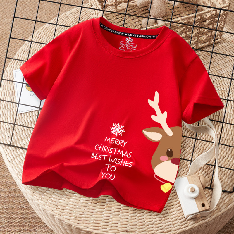 เสื้อซับในเด็กคริสต์มาส เสื้อสีแดงตลก ลายซานต้า christmas t shirt cotton 100 unisex สกรีนด้วยลายแฟชั่น