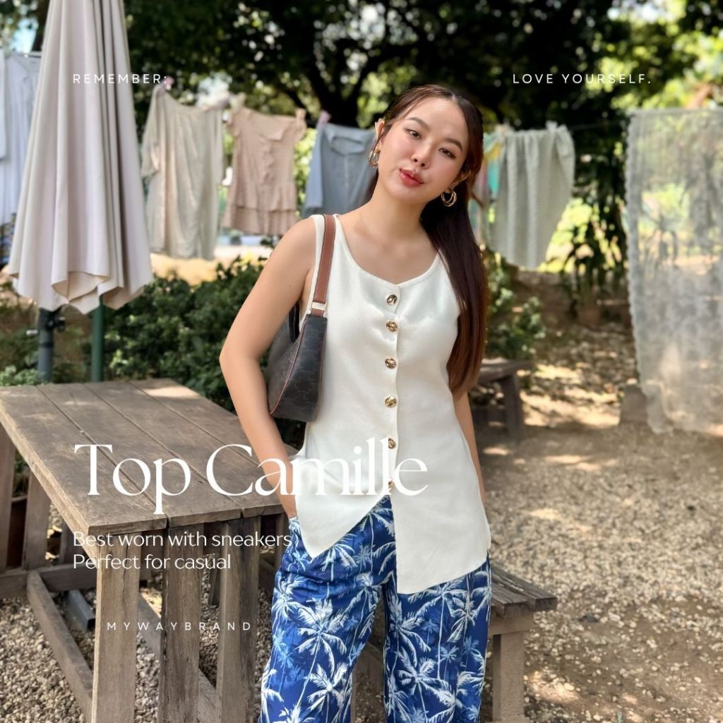 MYWAY BRAND : Top Camille เสื้อไหมพรมสีขาวออฟไวท์