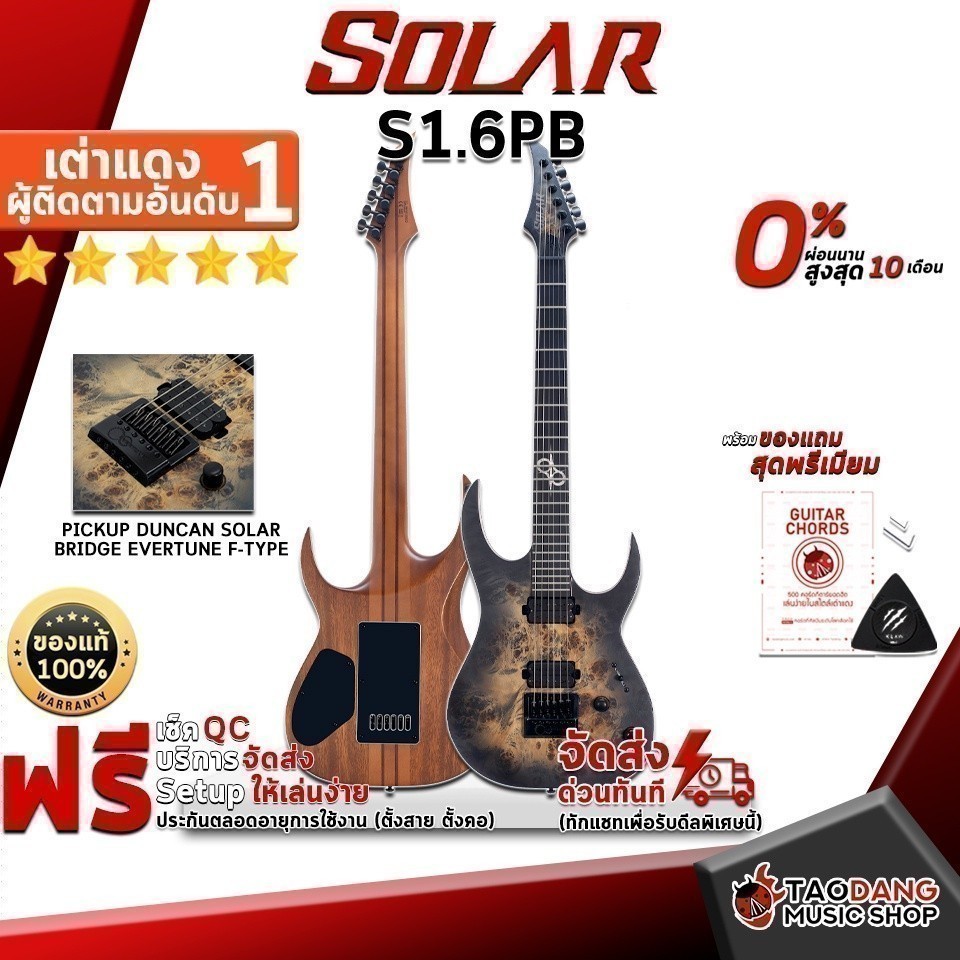 กีต้าร์ไฟฟ้า Solar S1.6PB สี Poplar Burst Matte - Electric Guitar เต่าเเดง