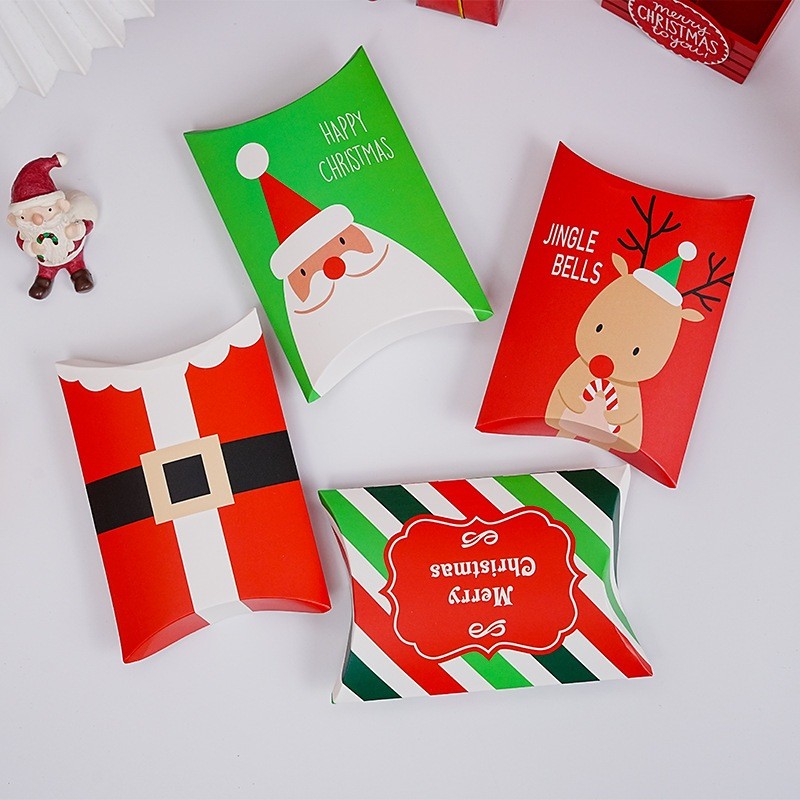 10ใบ กล่องหมอน กล่องของขวัญคริสต์มาส ใส่ลูกอม ขนม ขนาด 10.5*16ซม. Chrismas NewYear