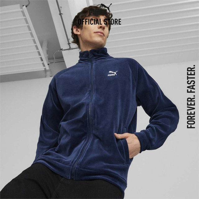 PUMA PRIME/SELECT - เสื้อแจ็กเก็ตผู้ชาย T7 Men's Velour Track Jacket สีฟ้า - 62130515