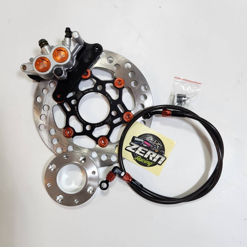 ปั๊มล่าง ZERN81 2พอท สีส้ม เวฟ125R + จานจูปีเตอร์ ดำหมุดส้ม + สเปเซอร์ สีเงิน + สายเบรคZERN81 สีส้ม 