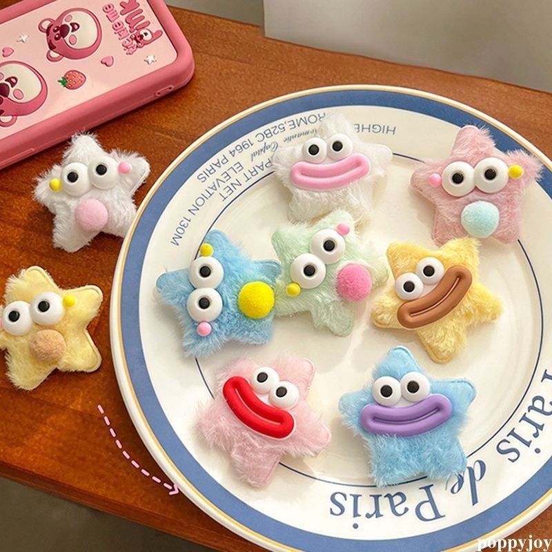 poppyjoy กิ๊บติดผมรูปดาวน่ารักปากไส้กรอกขนปุยสไตล์เกาหลีสําหรับผู้หญิงสีลูกกวาดข้างคลิป