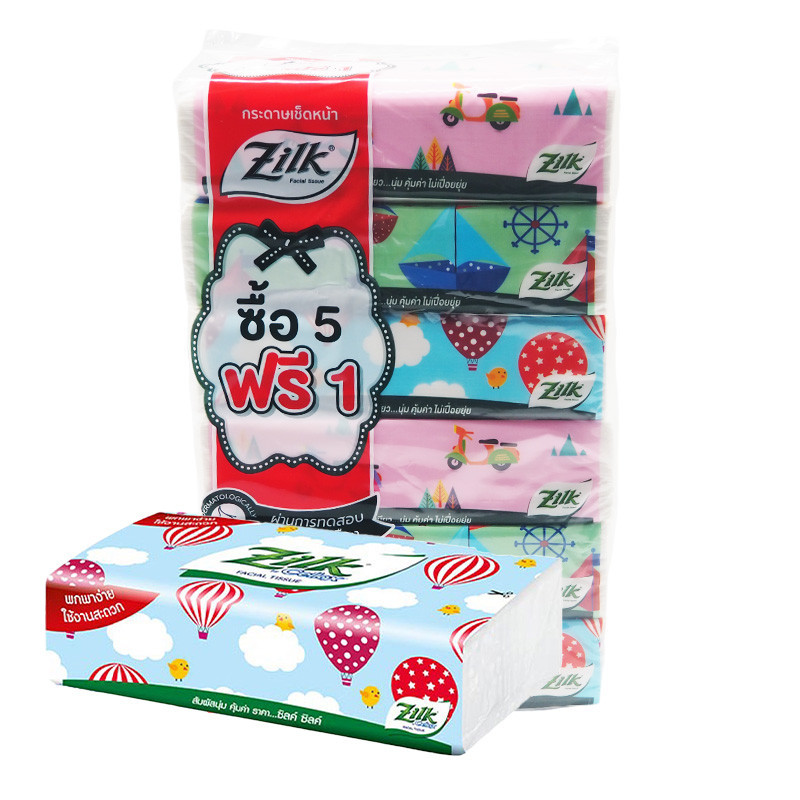 ซิลค์ ซอฟท์บ๊อกซ์ กระดาษเช็ดหน้า 115 แผ่น 5 ชิ้น ZILK Soft Box Facial Tissues 115 sheets 5 pcs