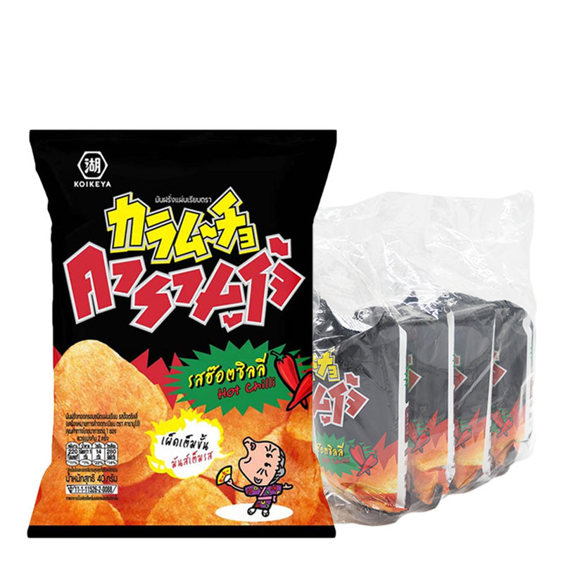 คารามูโจ้ มันฝรั่งแผ่นเรียบ รสฮ๊อตชิลลี่ 40 ก. x 4 KARAMUCHO Potato Chip Hot Chili Flat Cut 40 g x 4