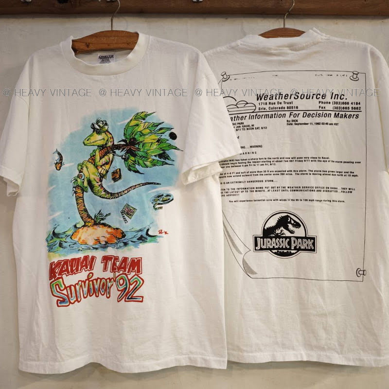 JURASSIC PARK KAUAI TEAM Surrivor'92 legendary Movie tag USA เสื้อวินเทจ เสื้อหนังตำนาน heavy vintag