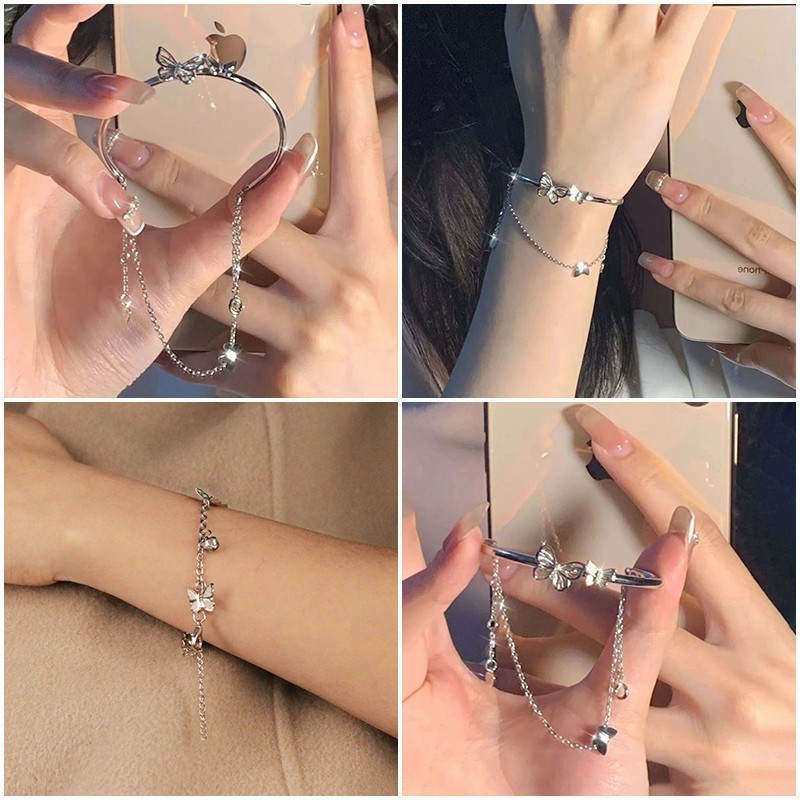 Candy กำไลข้อมือ ปรับขนาดได้ สร้อยข้อมือ จี้ผีเสื้อ เครื่องประดับผู้หญิง สไตล์เกาหลี