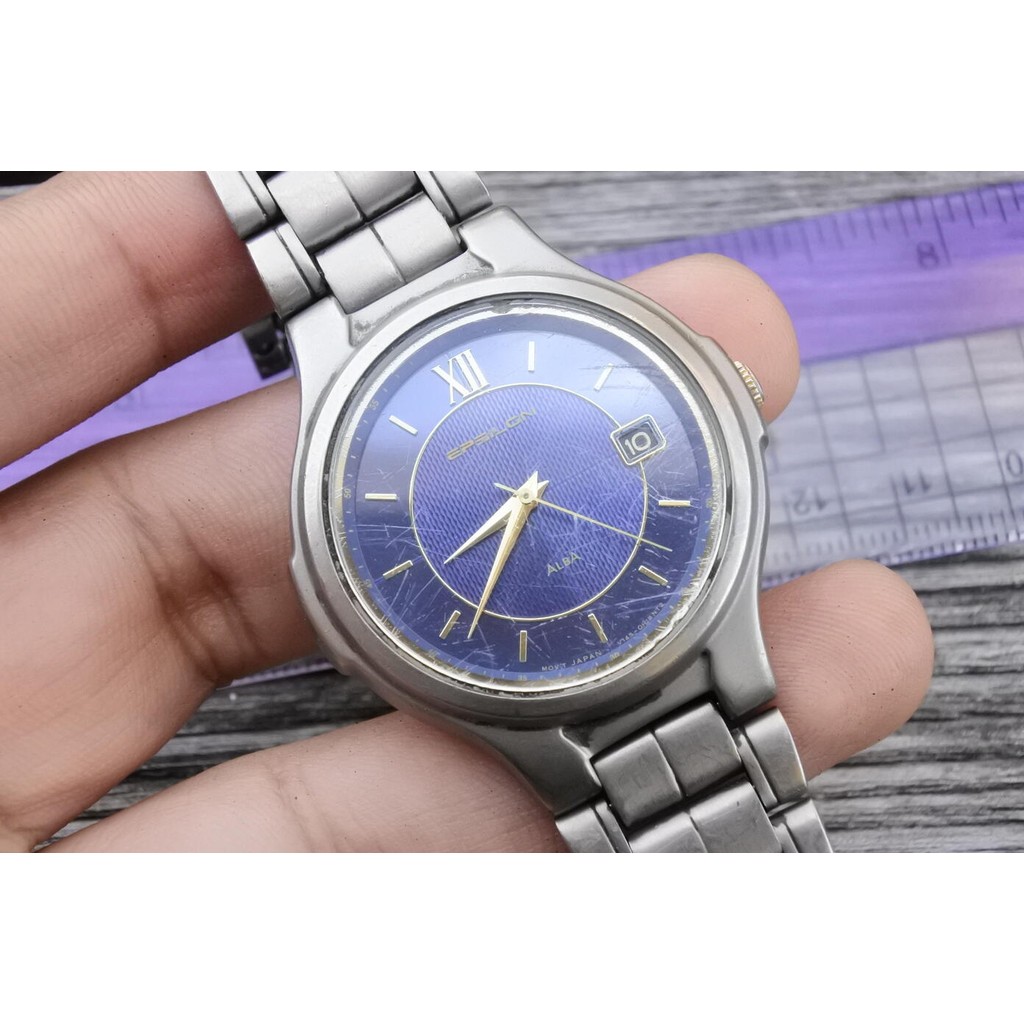 นาฬิกา Vintage มือสองญี่ปุ่น Alba ePsilon Titanium V145 0D70  QUARTZ ผู้ชาย ทรงกลม กรอบtitanium 37มม