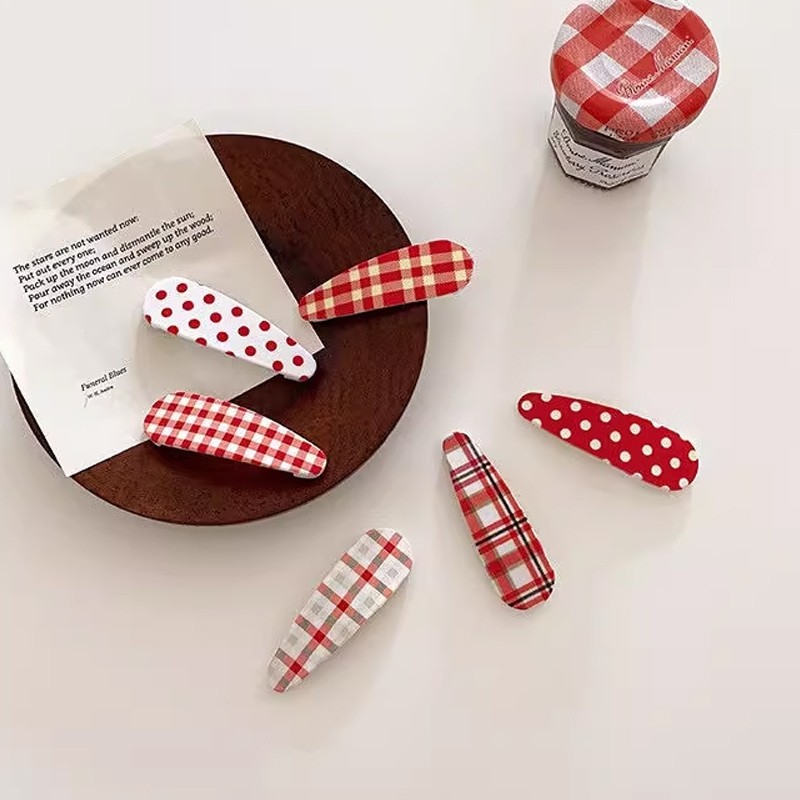 candypop เด็กน่ารัก BB คลิปสีแดง Polka Dot กิ๊บติดผมลายสก๊อตสาวเกาหลี Bangs คลิป