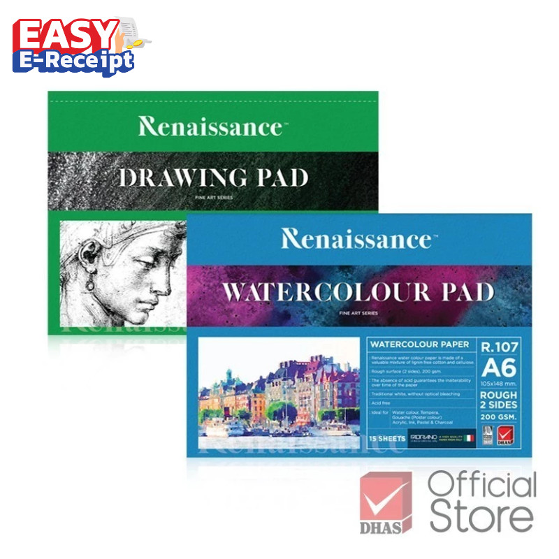 Renaissance สมุดวาดรูป กระดาษวาดเขียน โปสการ์ด Pad A6 200G 15SH จำนวน 1 เล่ม