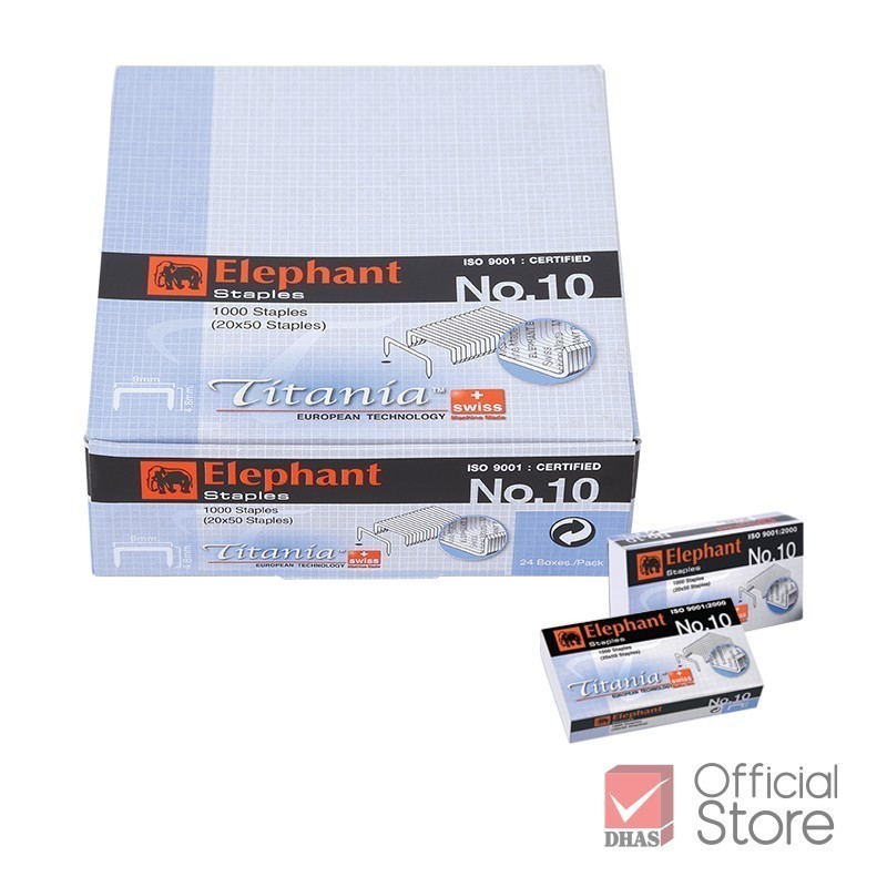 Elephant ลวดเย็บกระดาษ ไททาเนีย No.10 จำนวน 24 กล่อง/แพ็ค