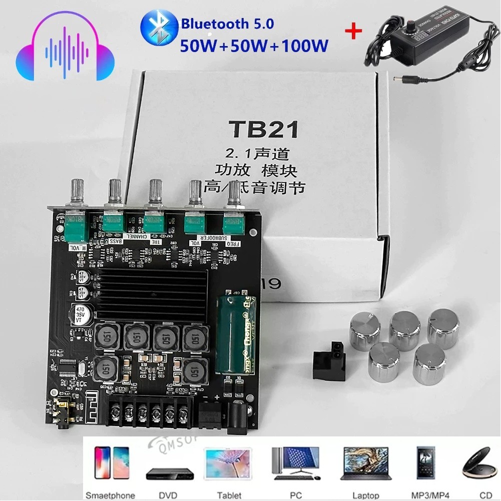 ZK-TB21 TPA3116D2 ชิปใหญ่ บลูทูธเสียง ชิปนำเข้า บอร์ดขยายเสียงซับวูฟเฟอร์บลูทูธ 5.0 50WX2+100W 2.1 ช่องเสียงสเตอริโอเบส