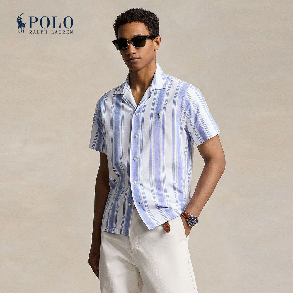 Polo Ralph Lauren เสื้อเชิ้ตผู้ชาย Classic Fit Striped Oxford Camp Shirt รุ่น MNPOWOV1N820816 สีขาว