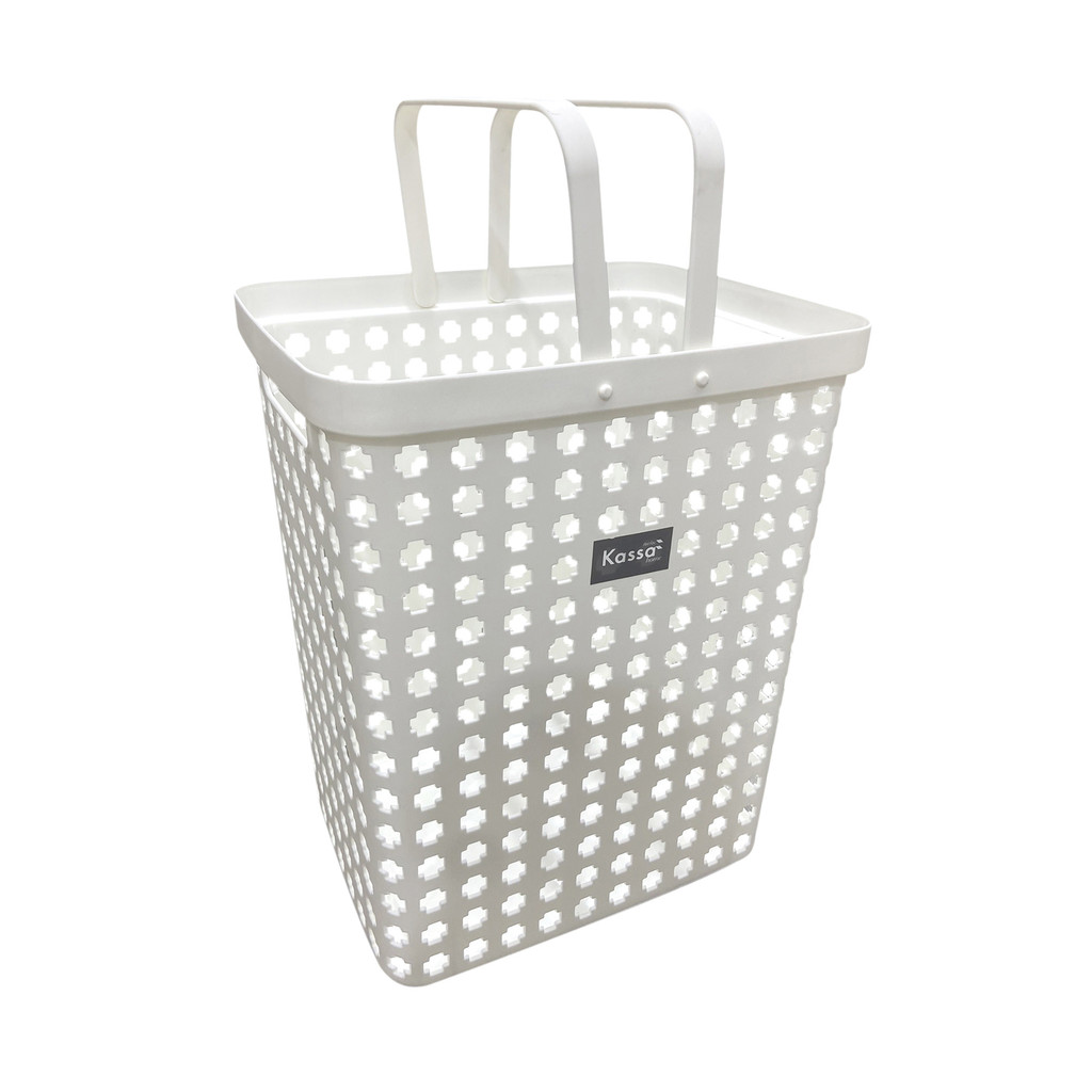 KASSA HOME ตะกร้าผ้าทรงสูง แบบมีหูหิ้ว รุ่น PN875/1 ขนาด 43 x 31.6 x 50 ซม. สีขาว