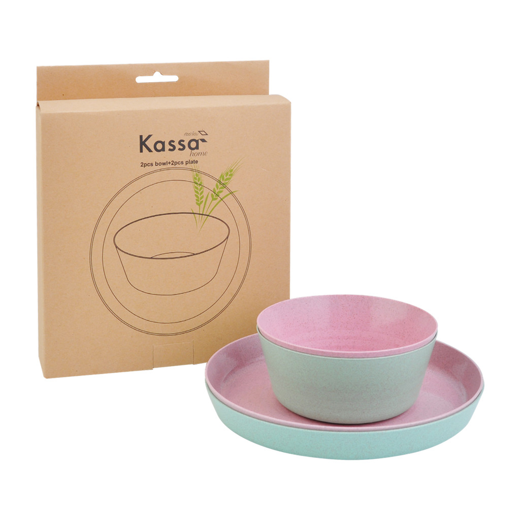 KASSA HOME ชุดจานชาม PP รุ่น AT8M5-4PCS (แพ็ค 4 ชิ้น) สีเขียว - ชมพู