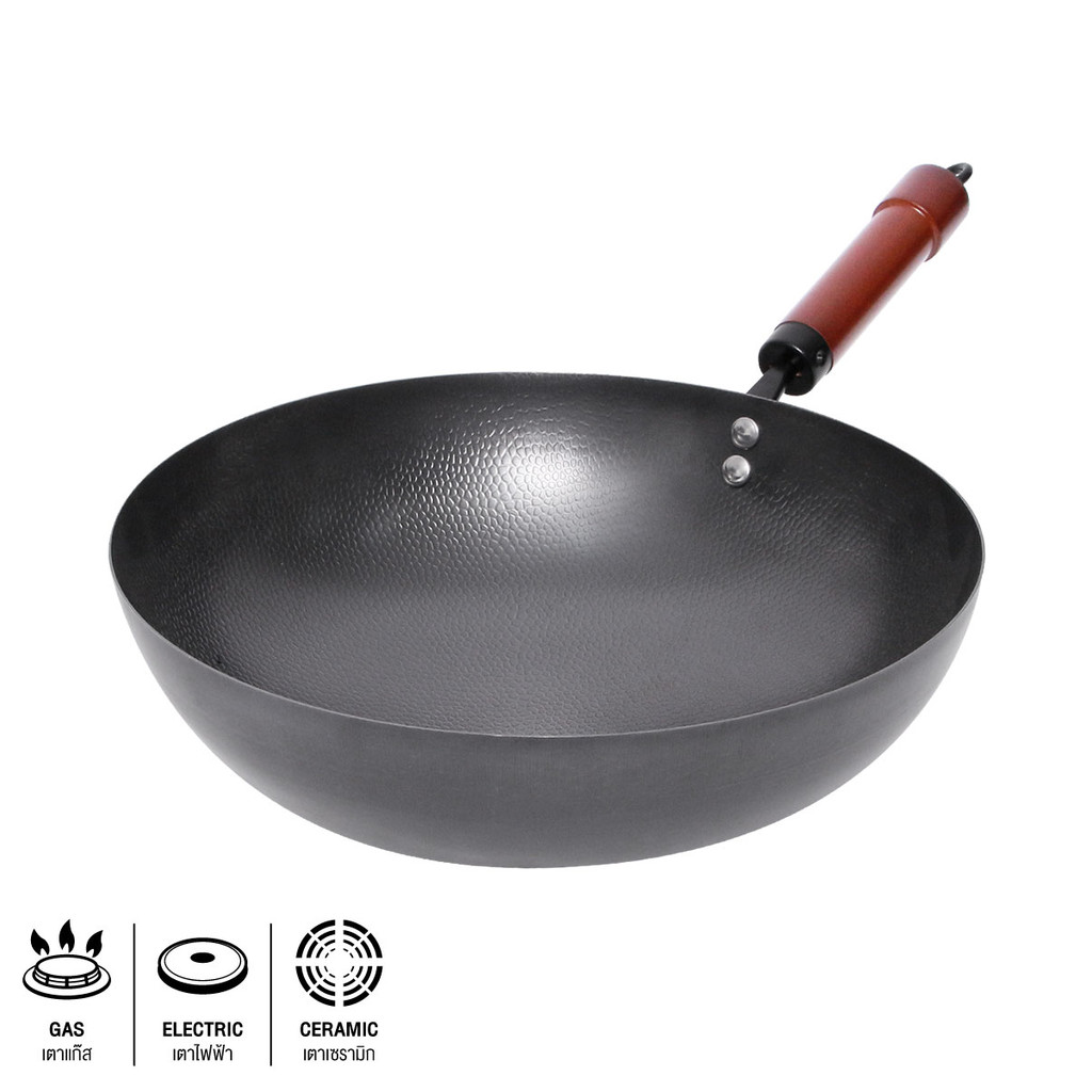 KASSA HOME กระทะเหล็กพร้อมด้ามจับ รุ่น YF-PAN15 ขนาด 32 ซม. สีดำ