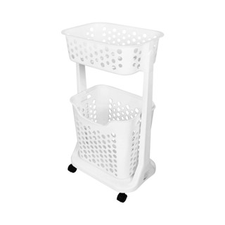 KASSA HOME ตะกร้าเหลี่ยมมีหูหิ้วพลาสติกลายกลม 2ชั้นมีล้อ Cir…