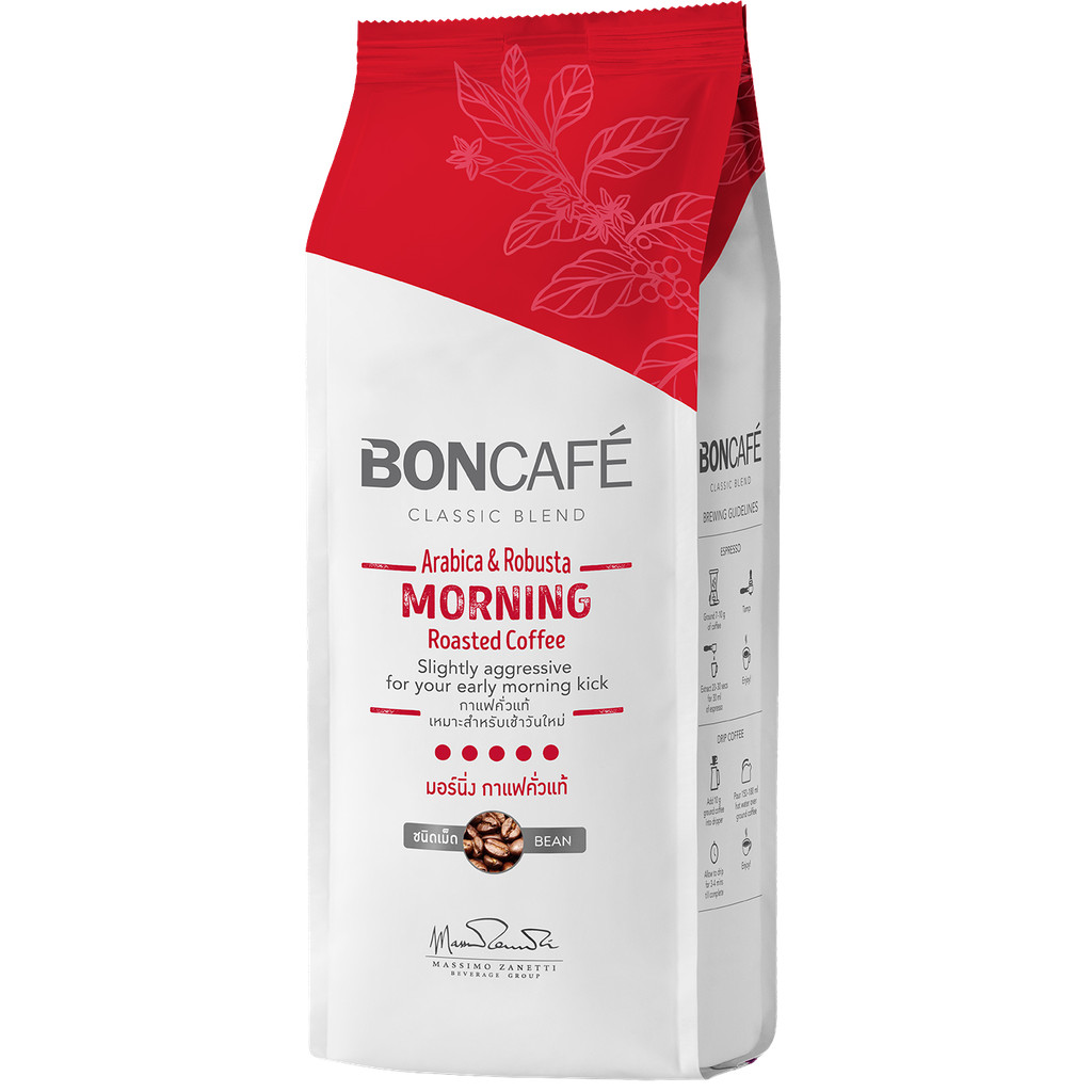 เมล็ดกาแฟคั่วคุณภาพเยี่ยม รสชาติที่เข้มข้น หอมกรุ่น และลงตัว Boncafe Morning Coffee Bean 250G