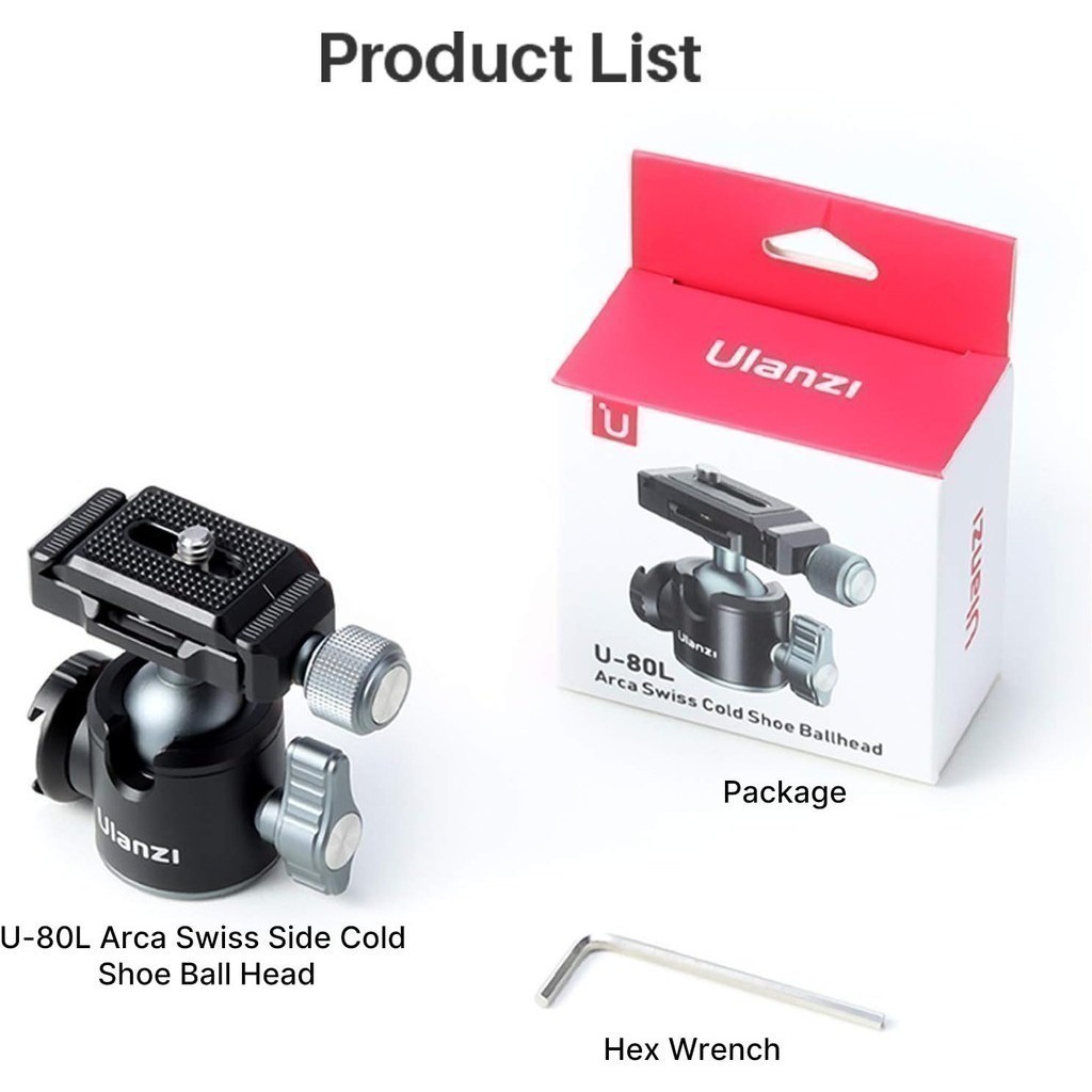 Ulanzi U80L Aluminum Alloy Ball Head หัวบอลต่อขาตั้ง เกลียว 1/4 พร้อมระบบ Arca + Quick Release Plate