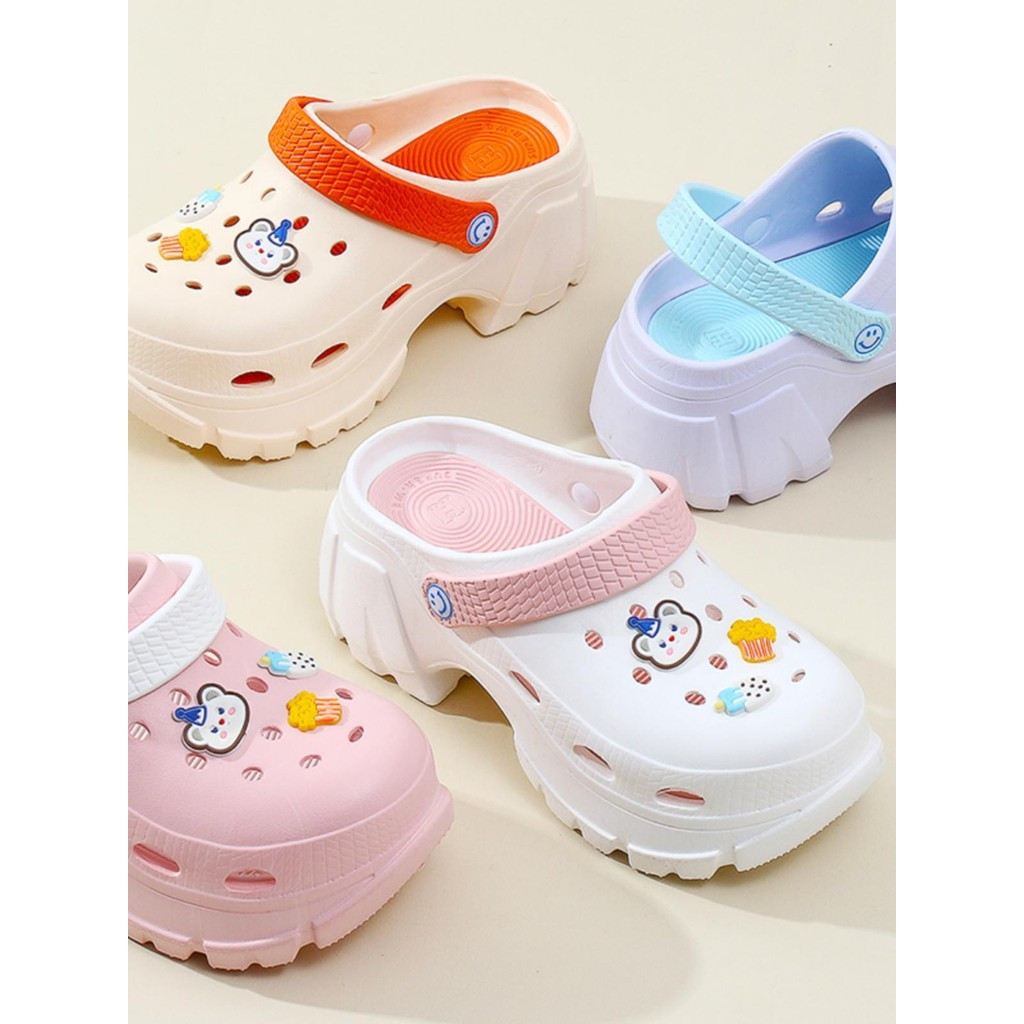 🧸รองเท้าแฟชั่นหัวโต พื้นยาง ลายการ์ตูน น่ารัก สไตล์เกาหลี รองเท้ามินิมอล มีรัดส้น 🧸