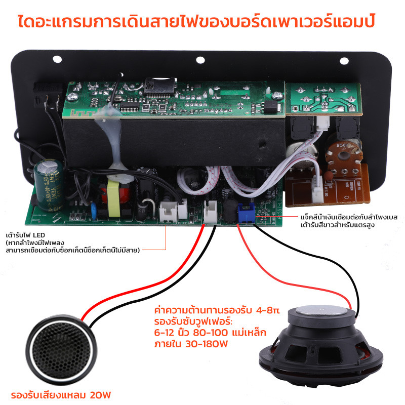 【COD】D100 แอมป์บลูทูธ แอมป์จิ๋ว เครื่องขยายเสียง 2ch บลูทูธ usb ฟังชั้นครบ โมแรงๆ 12/24/220V ปรับเอคโค่
