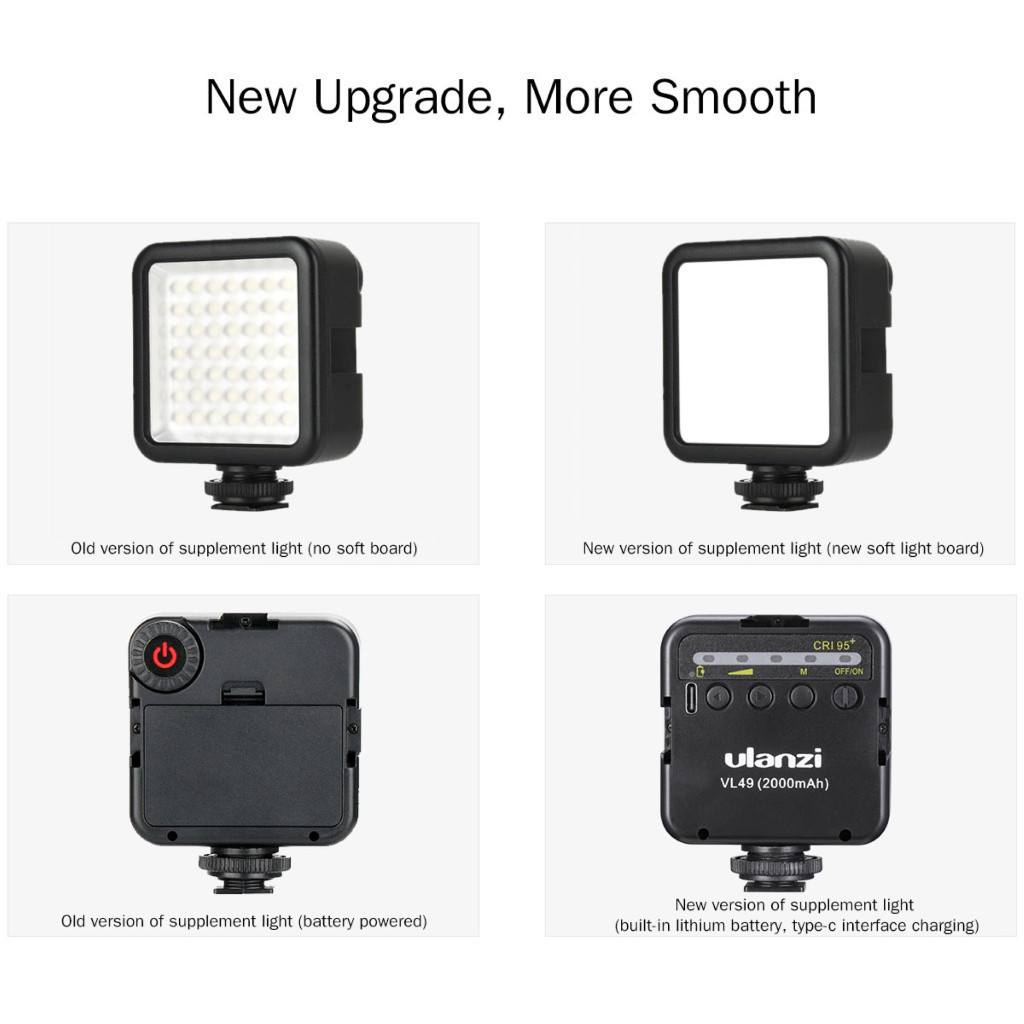 Ulanzi VL49 Rechargeable Mini LED Light ไฟติดหัวกล้อง แบบปรับแสง ขาว-ส้ม ได้ ต่อใช้รวมกันได้หลายตัว