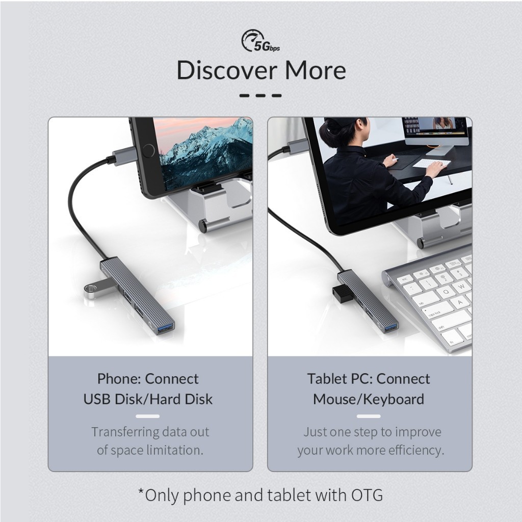 [ออกใบกำกับ- ทักแชท] ORICO AH อะแดปเตอร์ฮับ Type C Hub 4 in 1 4 Port USB 3.0 2.0 Splitter Card Reader Adapter - รูปที่ 3