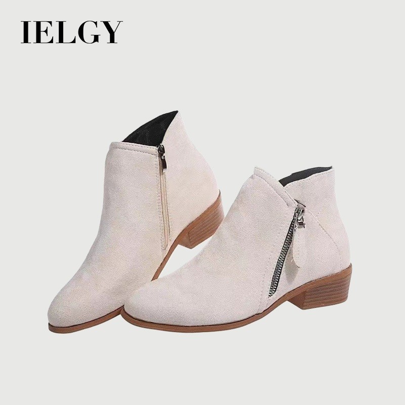 IELGY รองเท้าบู๊ทมาร์ตินหนังนิ่มขนาดใหญ่สําหรับผู้หญิงพร้อมซิปด้านข้างส้นหนา