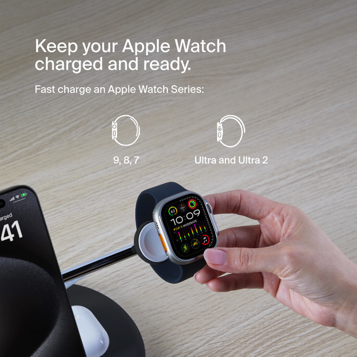 Belkin NEW แท่นชาร์จไร้สายรุ่นใหม่ ชาร์จเร็ว เทคโนโลยี Qi2 Pro New 3in1 Magnetic Wireless Charging Stand รุ่น WIZ023