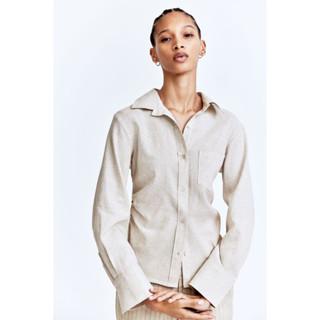 H&M(เอชแอนด์เอ็ม) เสื้อเชิ้ตแบบจีบรวบผ้าลินินผสม ผู้หญิง 127…