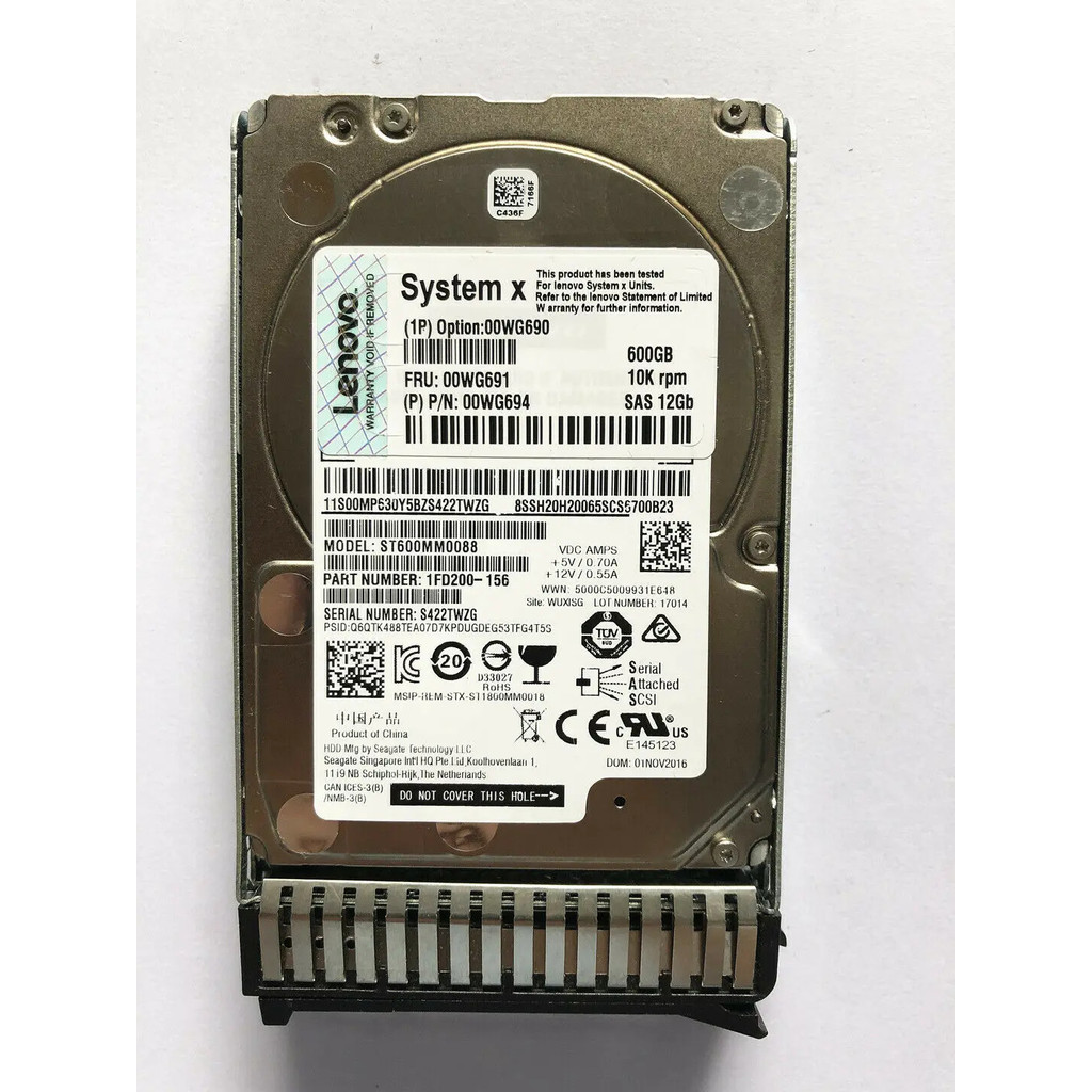 สำหรับ 00WG690 00WG691 ฮาร์ดไดรฟ์ 600GB SAS 10K 12GBPS 2.5" G3HS X3650M5