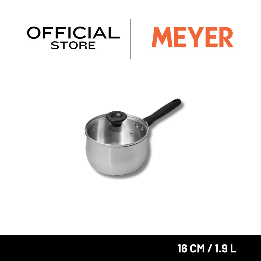 MEYER LUNA SS เครื่องครัวสเตนเลส สตีล หม้อด้ามขนาด 16 ซม./ 1.9 ลิตร พร้อมฝาแก้ว (71794-T)