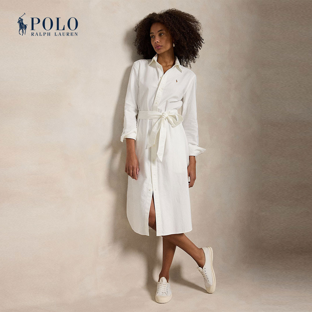 Polo Ralph Lauren ชุดกระโปรงผู้หญิง Belted Cotton Oxford Shirtdress รุ่น WMPODRSNFA20589 สีขาว