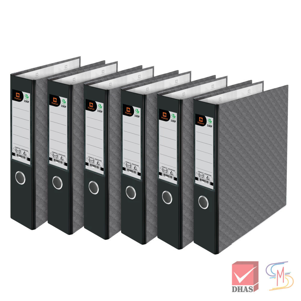 Elephant ตราช้าง แฟ้ม แฟ้มใส่เอกสาร แฟ้มสันกว้าง No.100F สีดำ จำนวน 6 แฟ้ม/แพ็ค