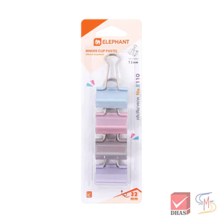 Elephant ตราช้าง คลิปหนีบกระดาษ สีพาสเทล No. E110 / E111 / E112 จำนวน 1 แผง