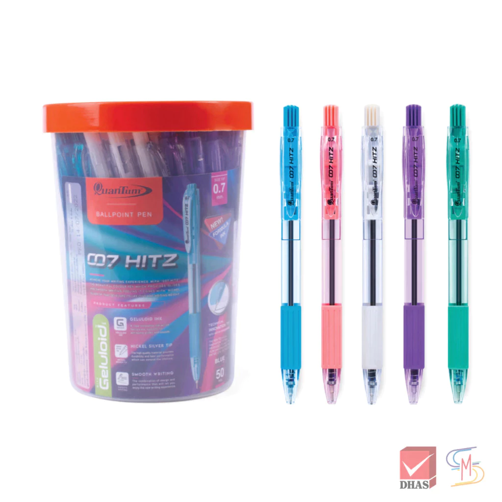 Quantum ควันตั้ม ปากกา ปากกาน้ำเงิน ปากกาโหล ปากกาลูกลื่น 007 Hitz น้ำเงิน 0.7 จำนวน 50 ด้าม