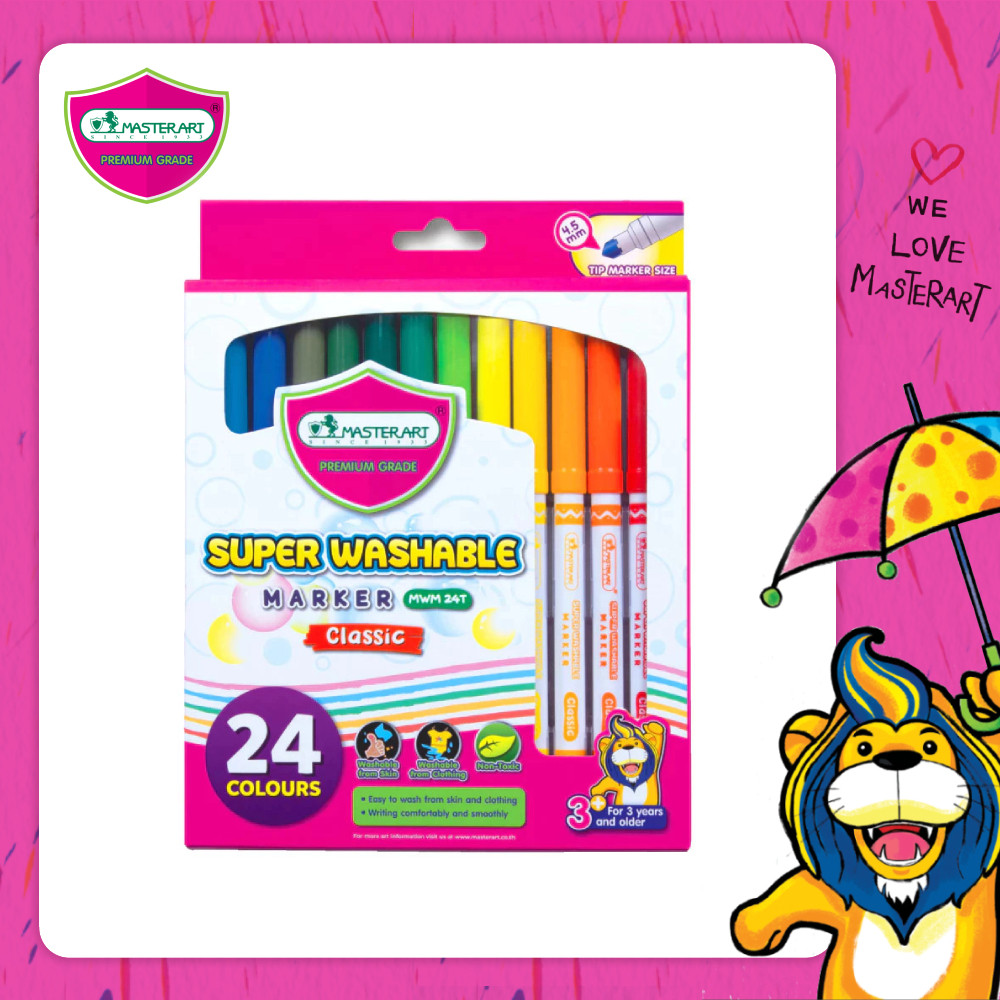 Master Art สีเมจิก ปากกาเมจิก ล้างออกได้ 24 สี รุ่นคลาสสิค MWM24T จำนวน 1 กล่อง