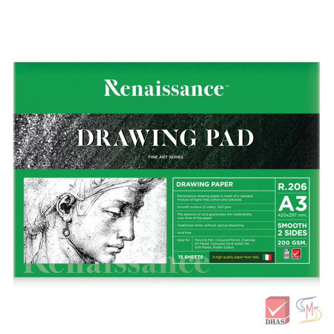 Renaissance สมุดวาดเขียน ขนาด A3 ผิวเรียบ R-206 จำนวน 1 เล่ม