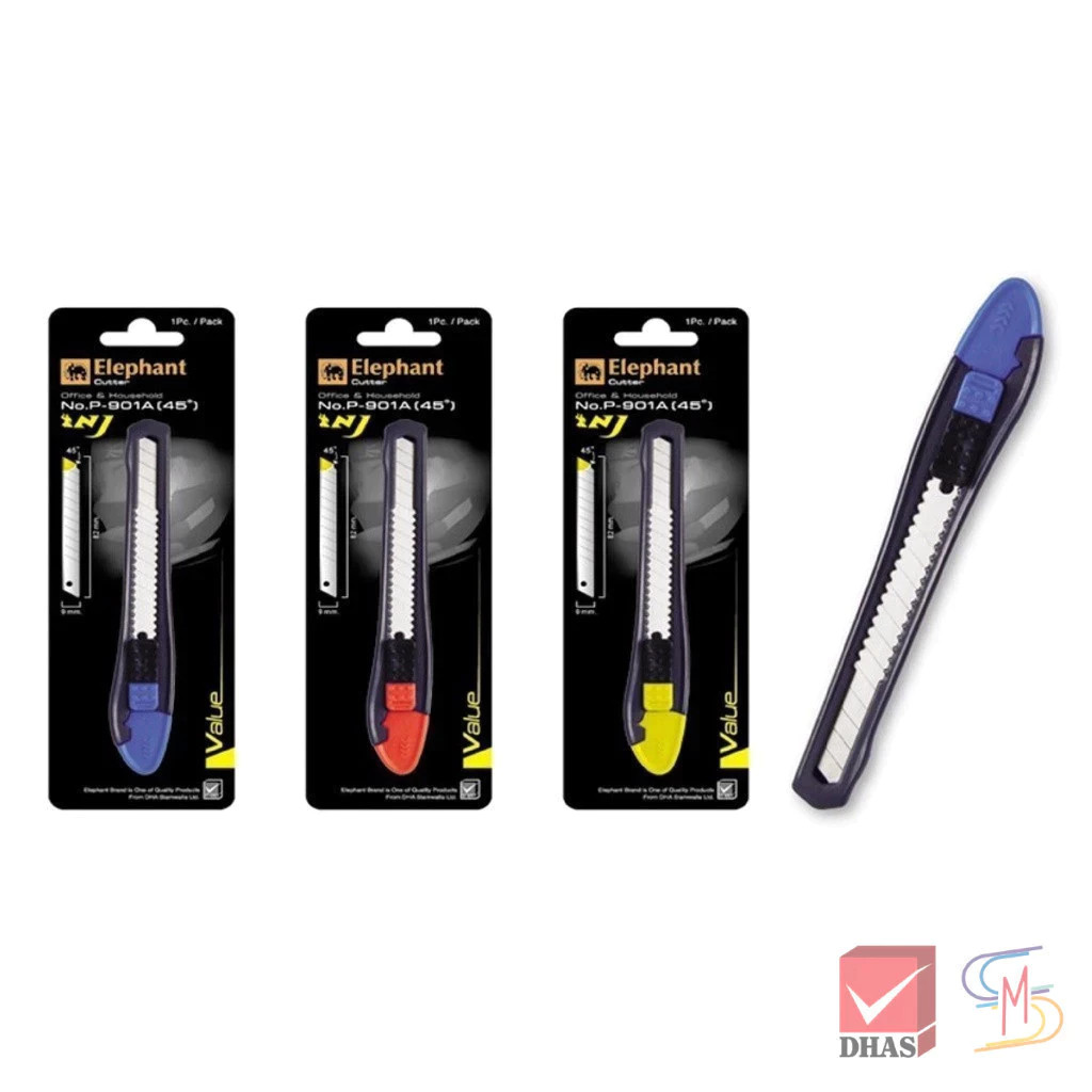 Elephant ตราช้าง คัตเตอร์ รุ่น P-901A 9 มม. 45° ใบมีด SK5 คละสี จำนวน 1 อัน